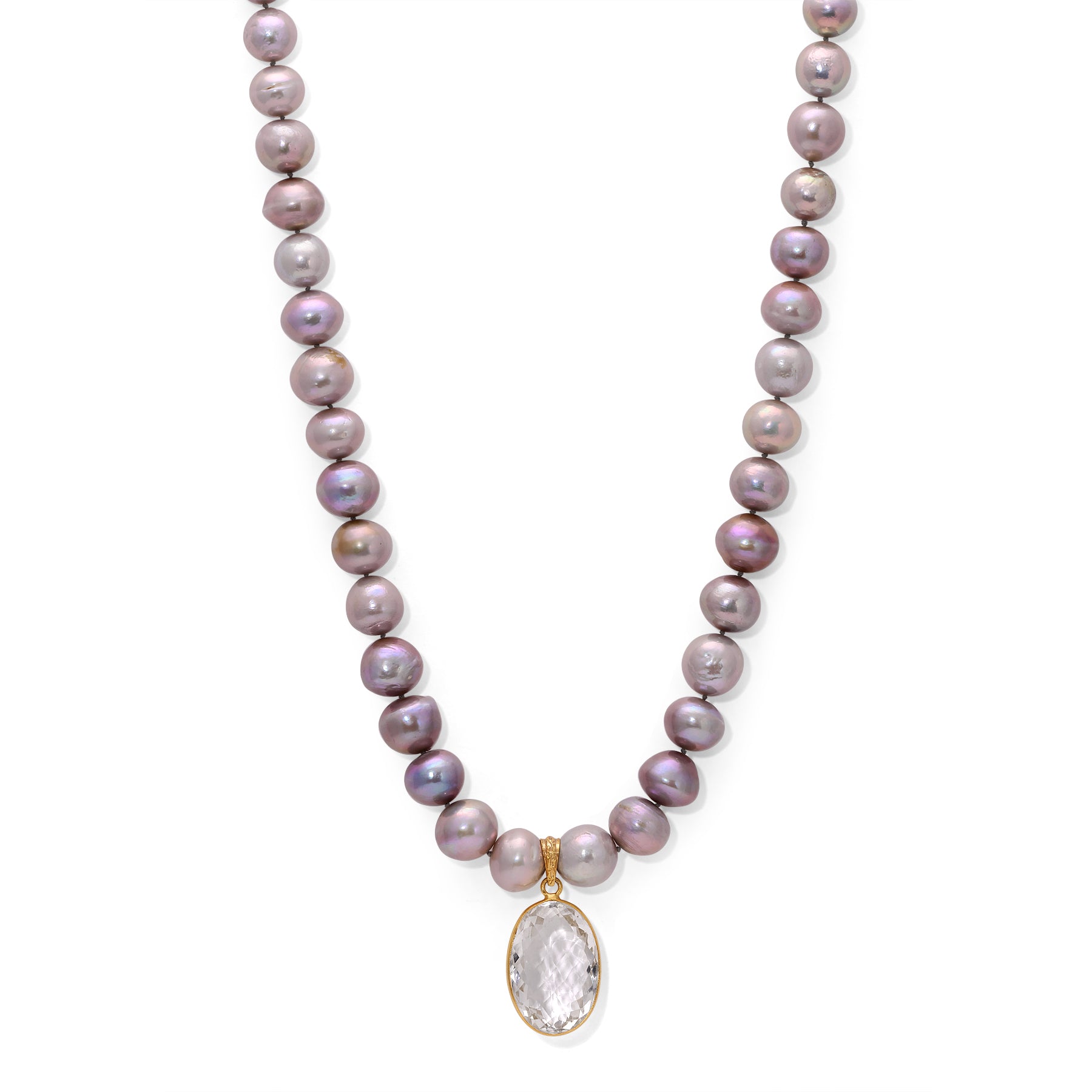 Grey Pearl Oval Crystal Necklace