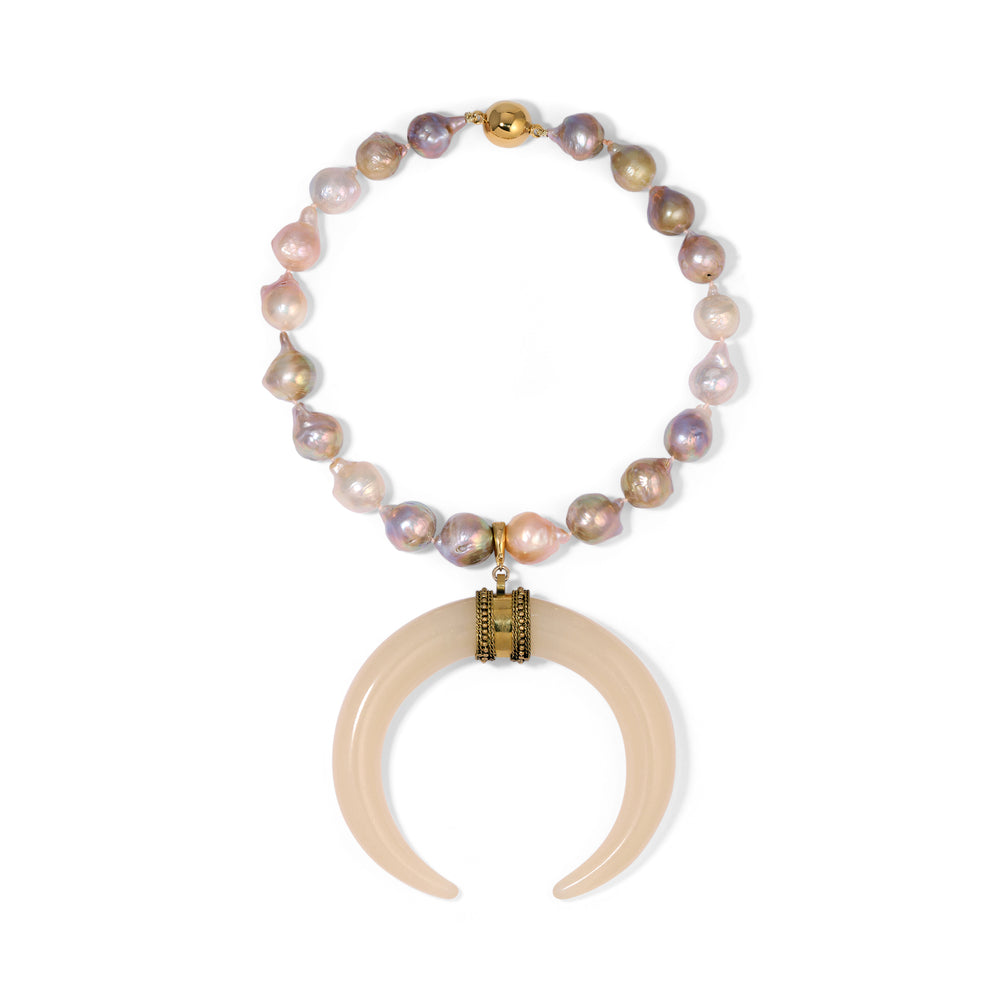 14mm Golden Pink Pearl Ivory Horn Necklace
