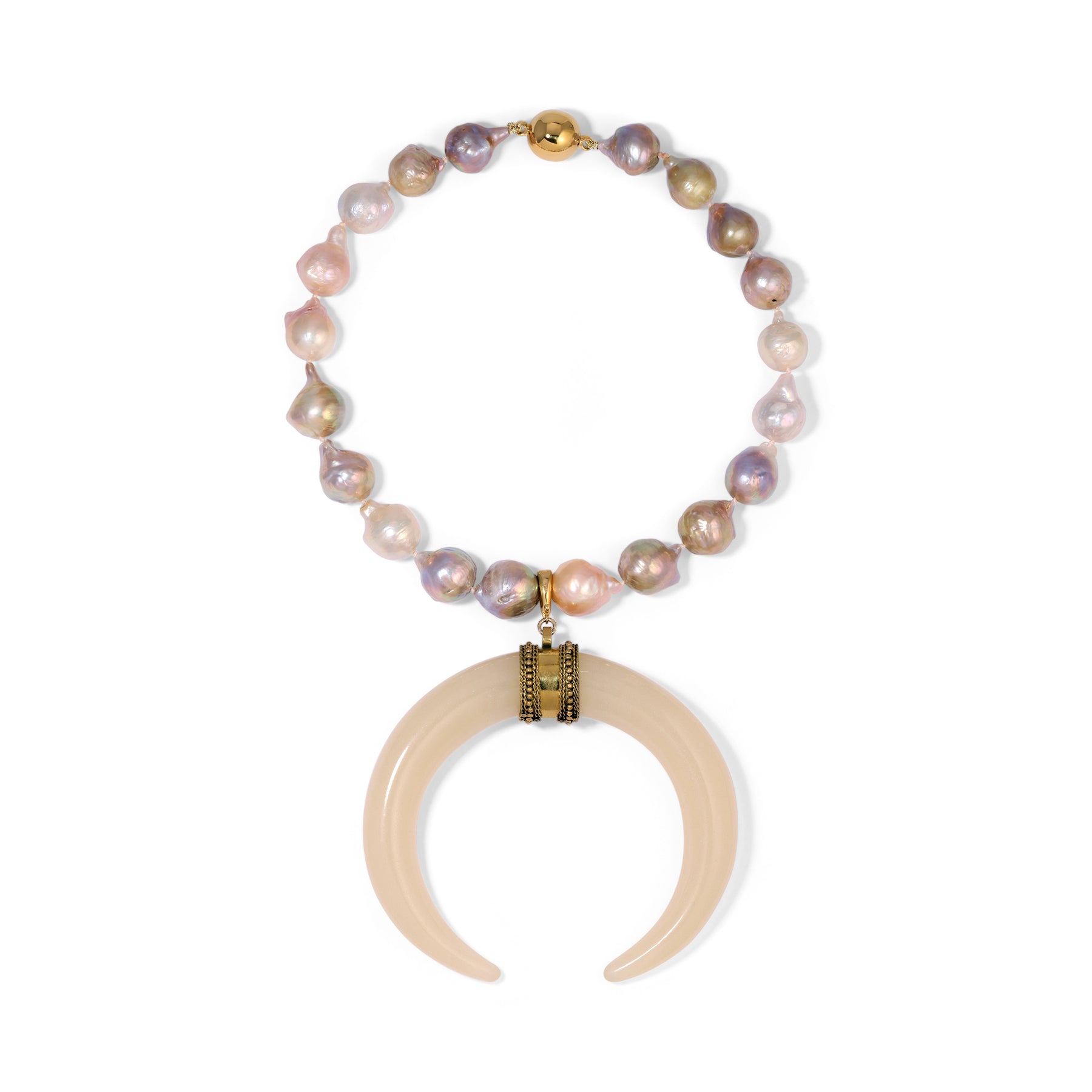 14mm Golden Pink Pearl Ivory Horn Necklace