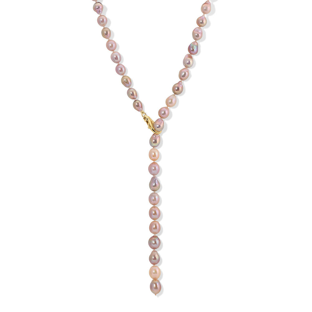 13mm Golden Pink Pearl Lariat Necklace