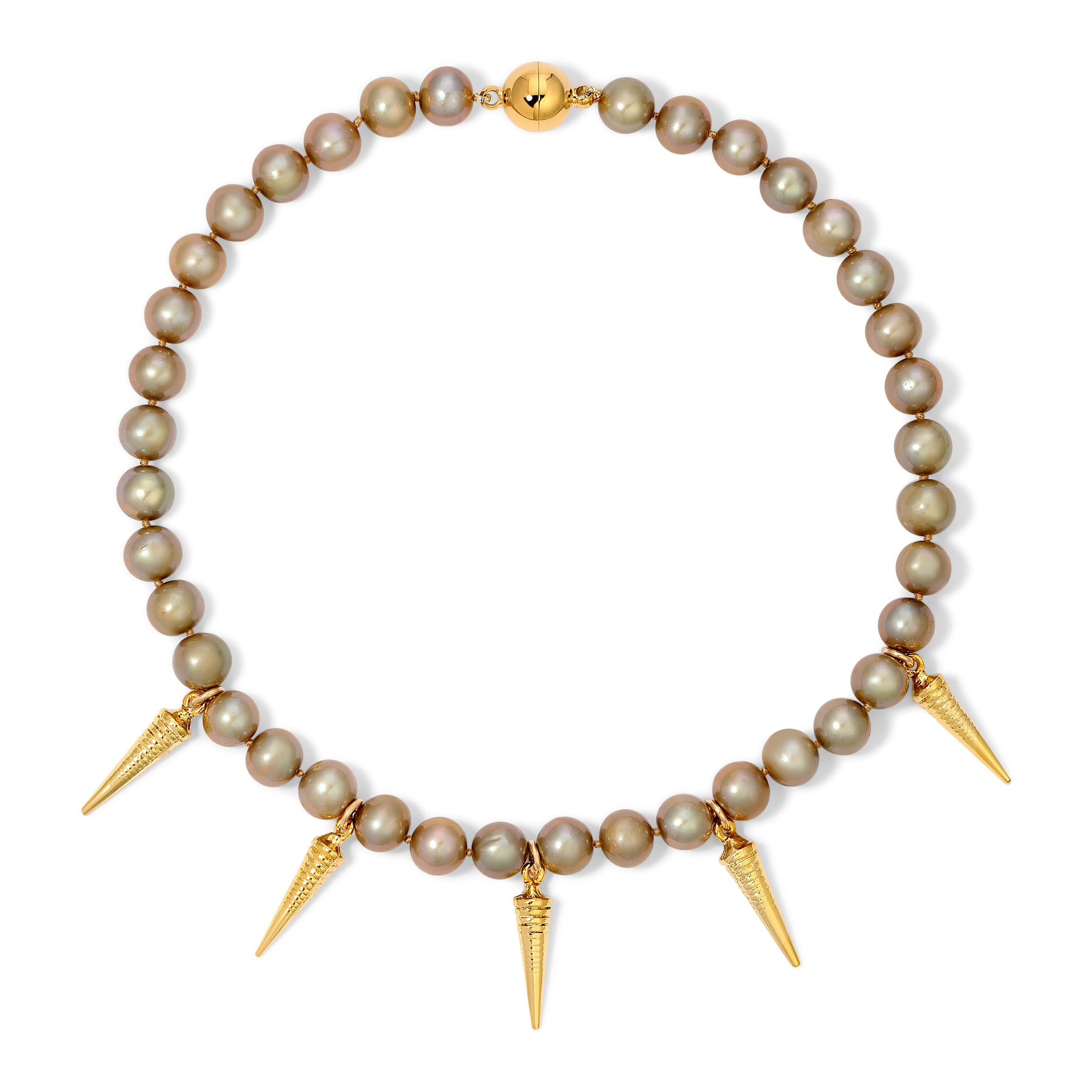 Golden Grey Pearl Spike Necklace