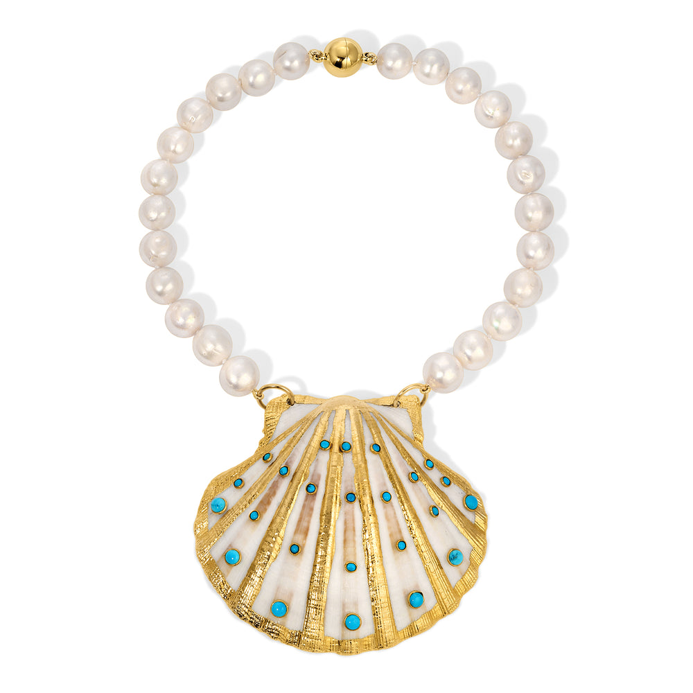 Graduated White Pearl Seashell Charm Necklace