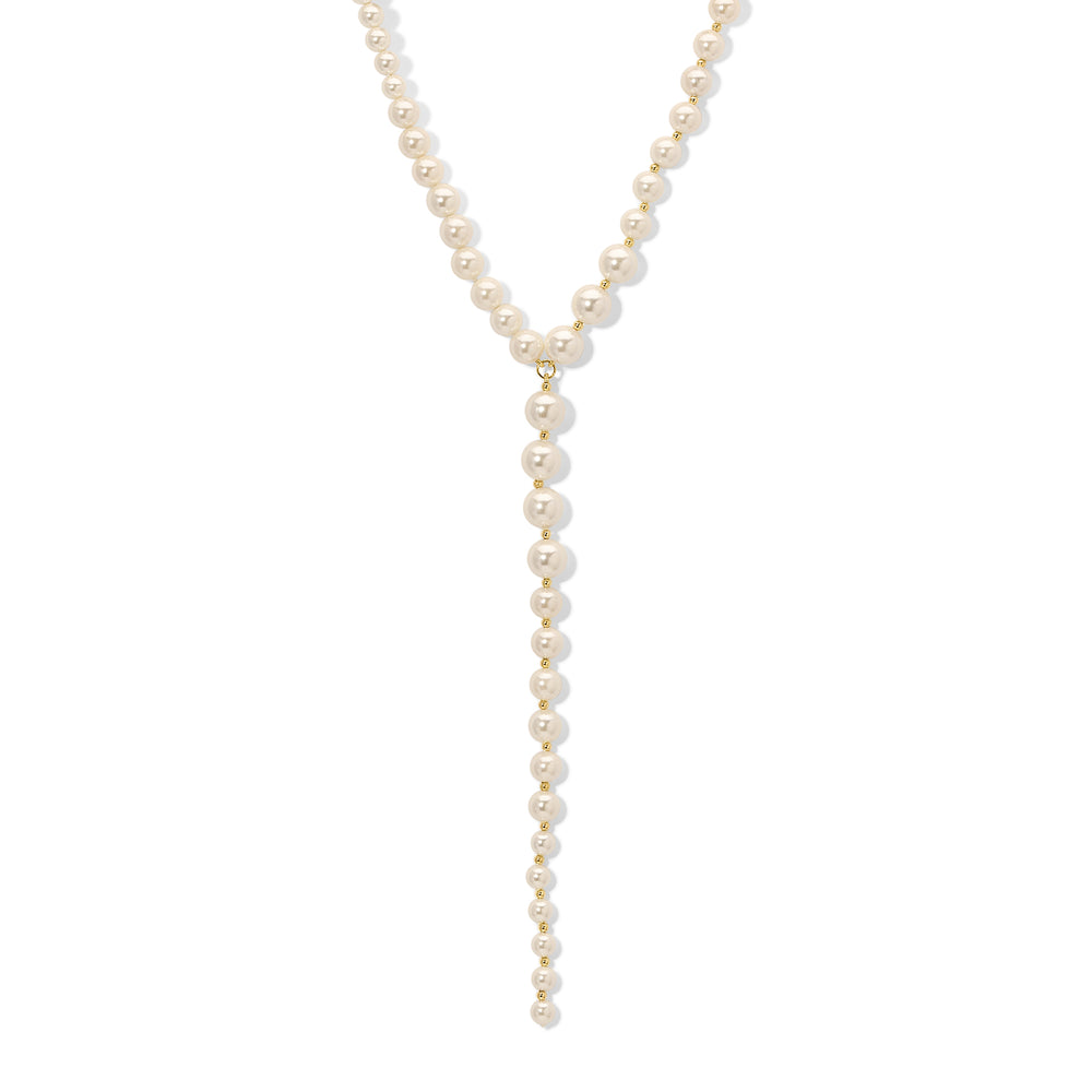 Graduated White Shell Pearl Lariat Necklace