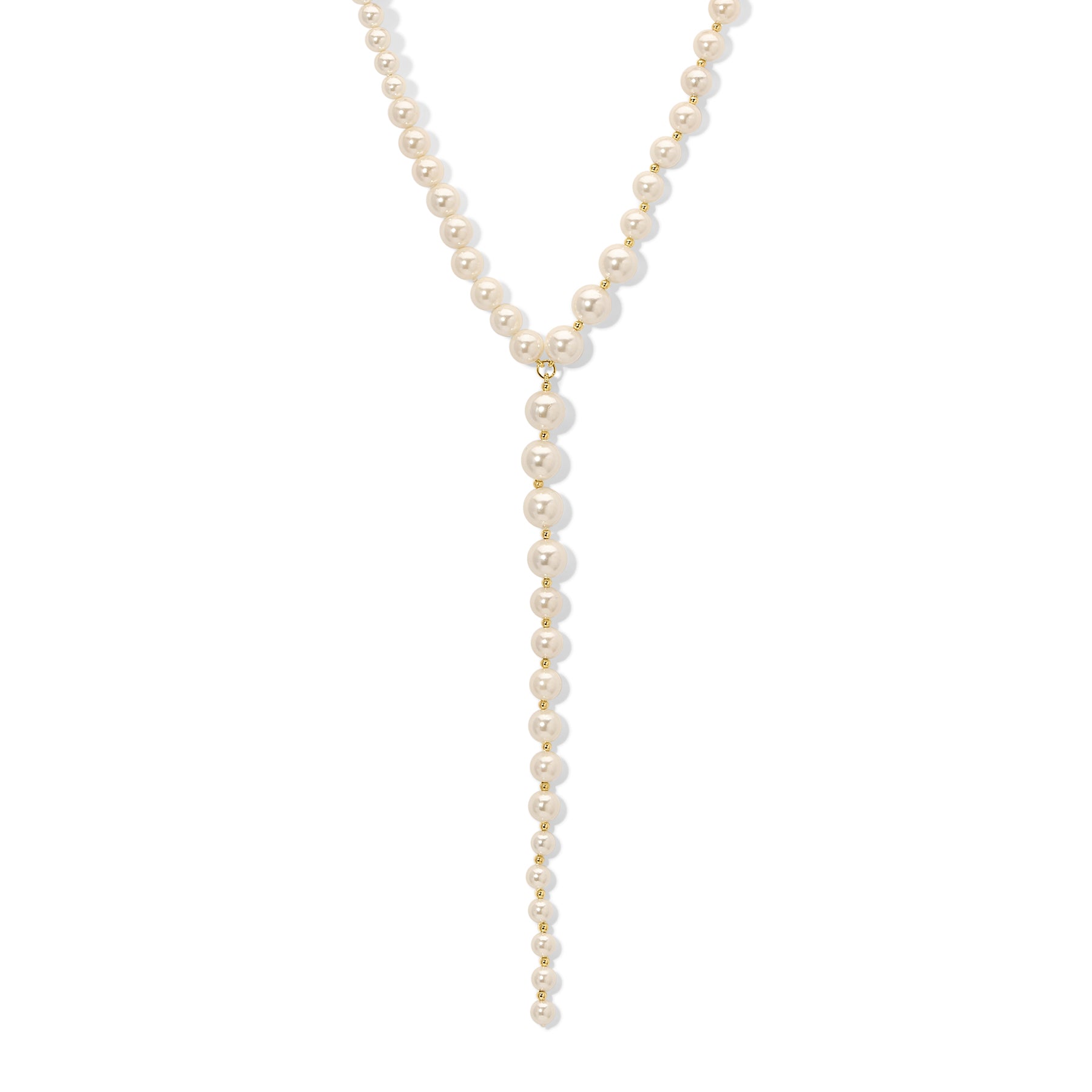 Graduated White Shell Pearl Lariat Necklace
