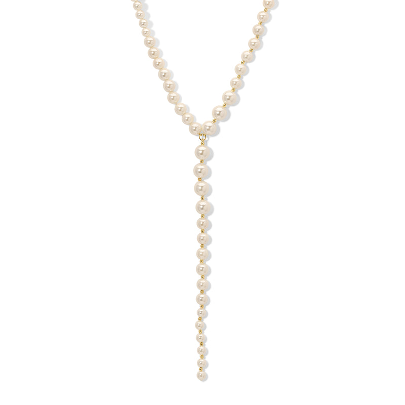 Graduated White Shell Pearl Lariat Necklace