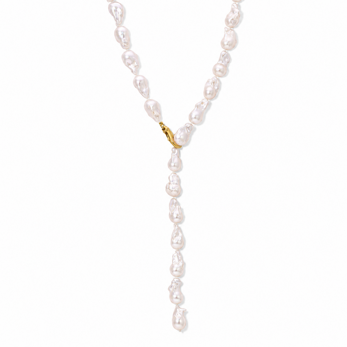 Large White Baroque Pearl Lariat Necklace
