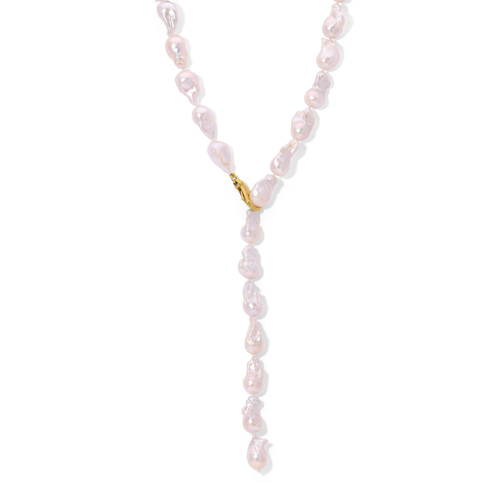 Large White Baroque Pearl Lariat Necklace