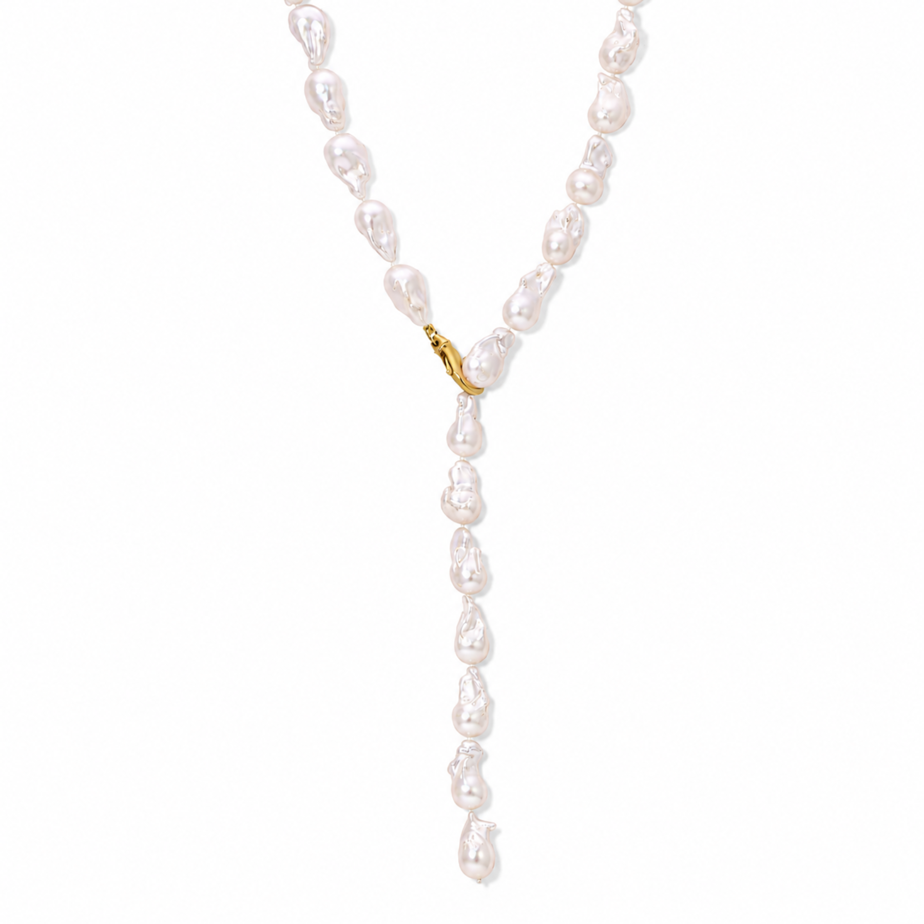 Large White Baroque Pearl Lariat Necklace