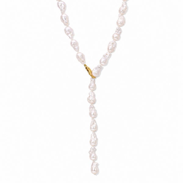 Large White Baroque Pearl Lariat Necklace