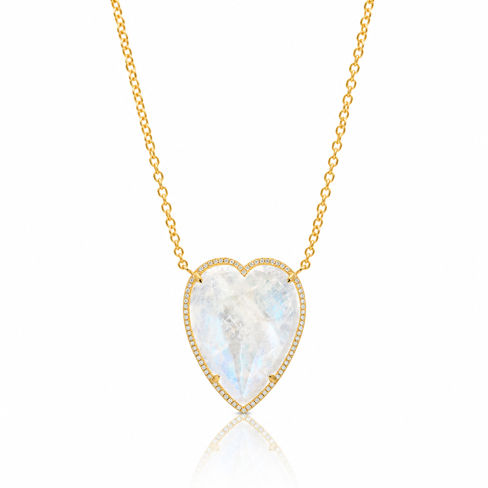 14KT Yellow Gold Moonstone Diamond Heart Necklace