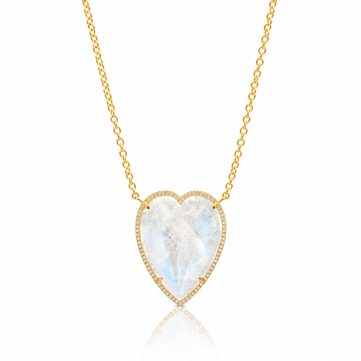 14KT Yellow Gold Moonstone Diamond Heart Necklace