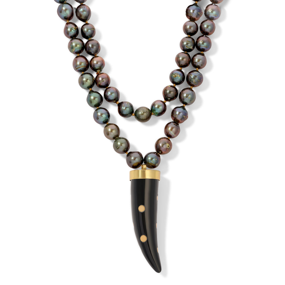 Peacock Freshwater Pearl Black Resin Horn Necklace