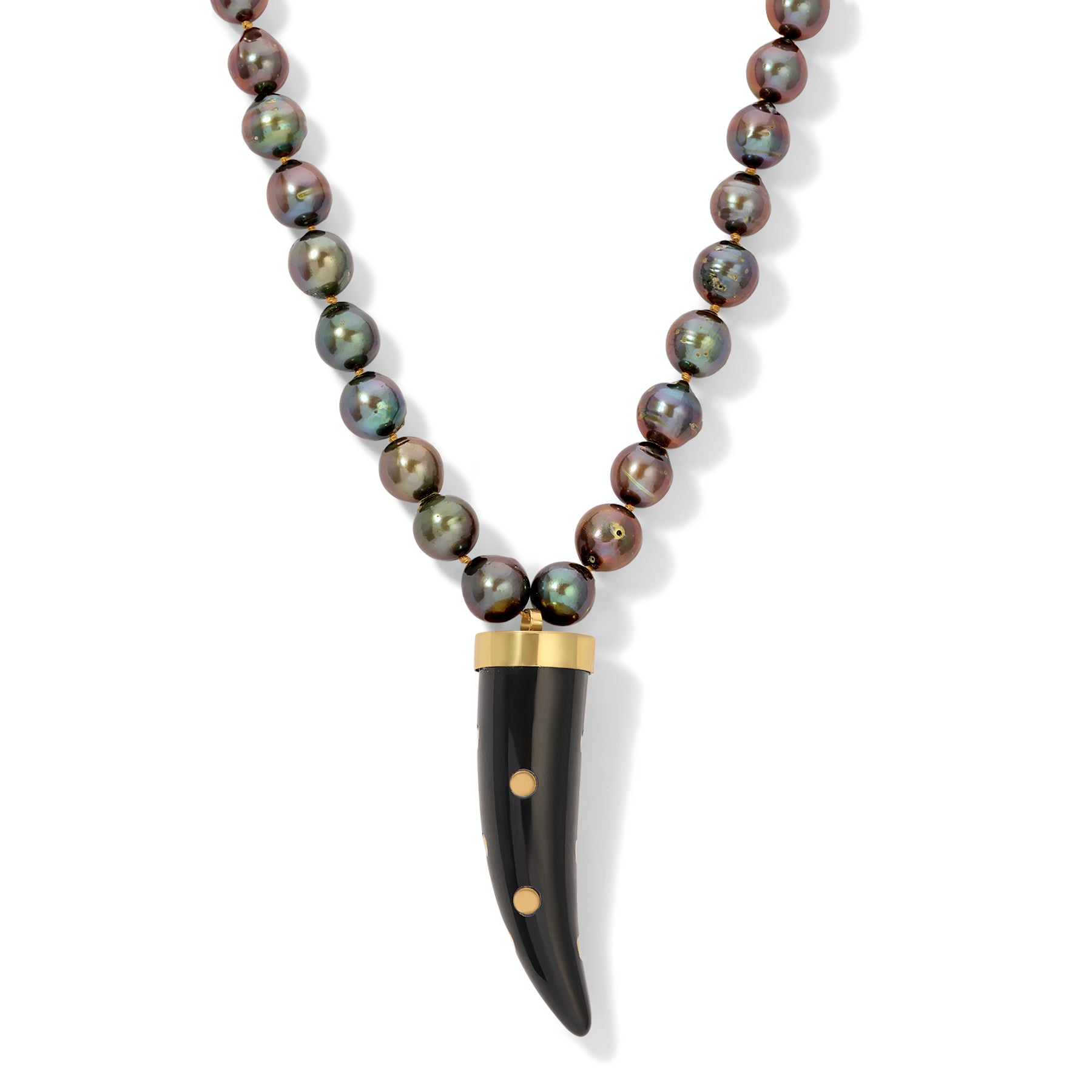 Peacock Freshwater Pearl Black Resin Horn Necklace
