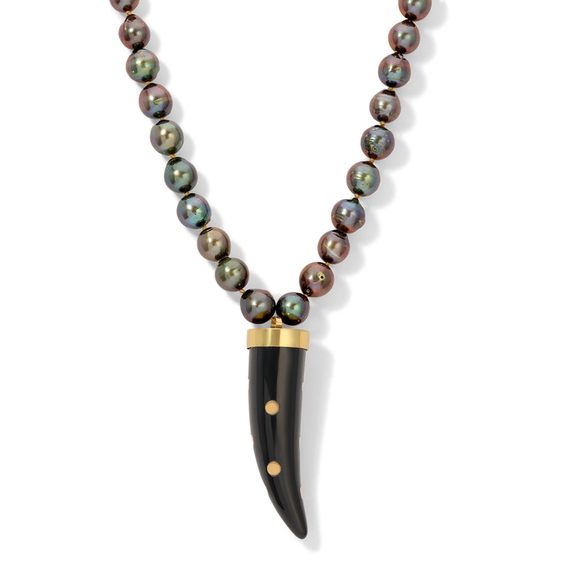Peacock Freshwater Pearl Black Resin Horn Necklace