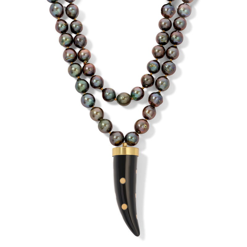 Peacock Freshwater Pearl Black Resin Horn Necklace