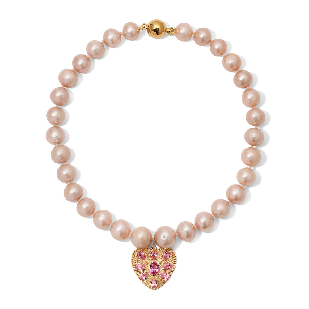 Pink Freshwater Pearl Heart Charm Necklace