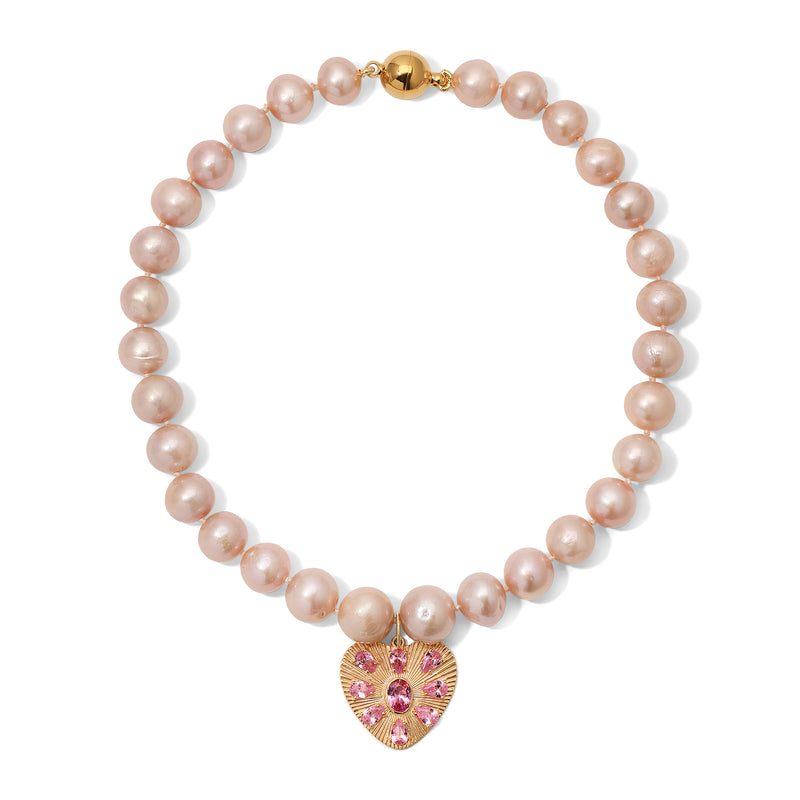 Pink Freshwater Pearl Heart Charm Necklace