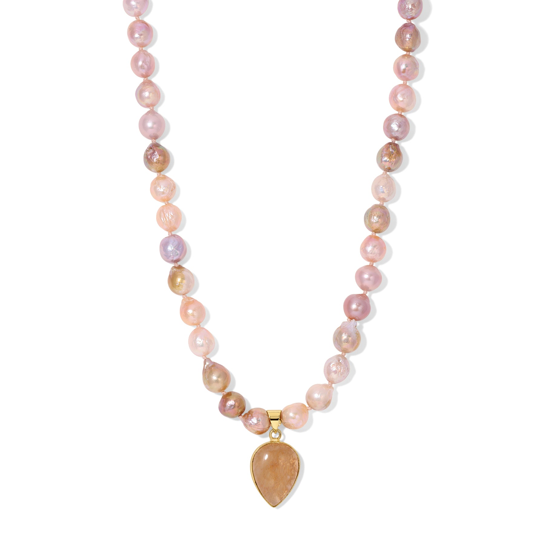 Pink Pearl Crystal Pear Drop Charm Necklace