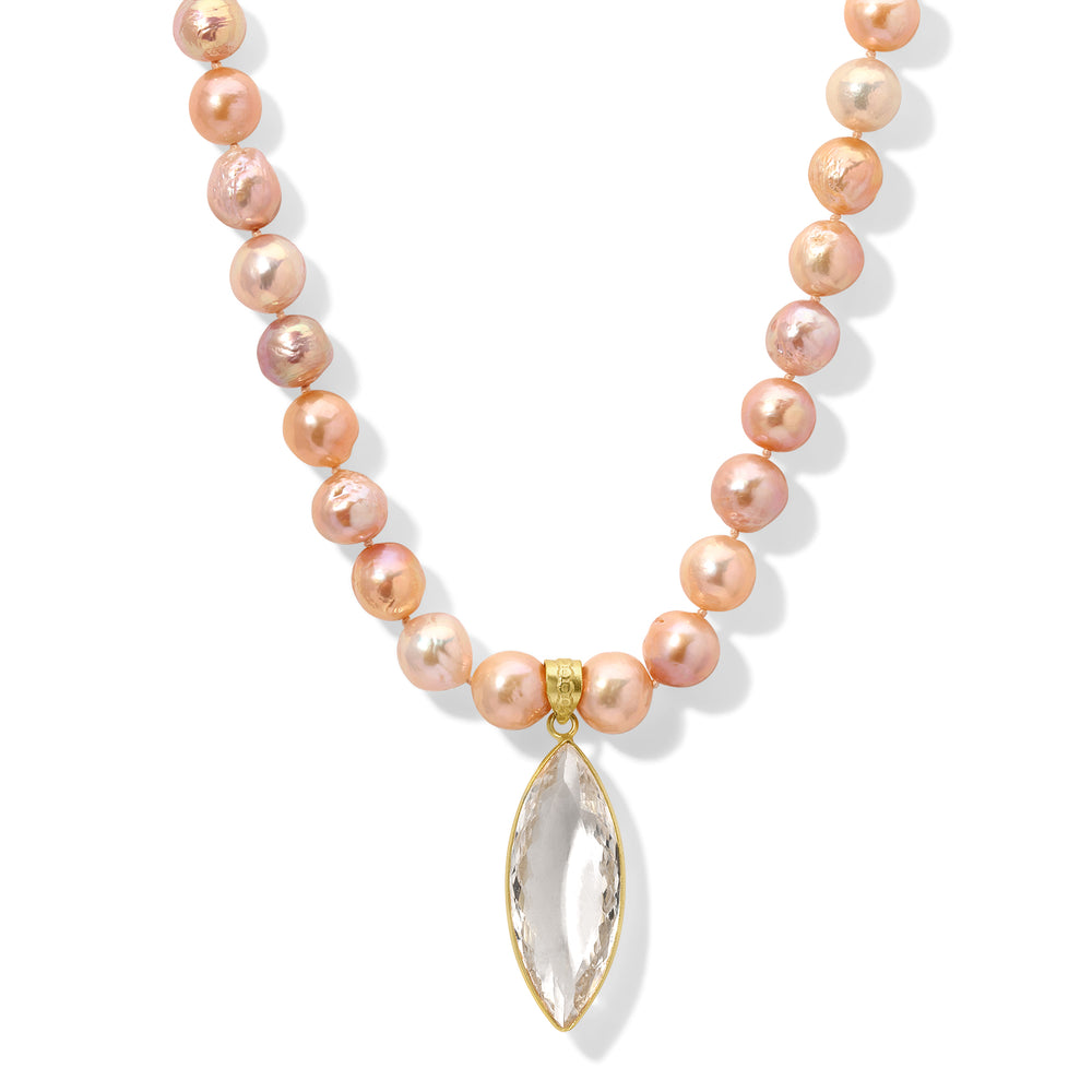 Pink Pearl Marquis Crystal Quartz Necklace