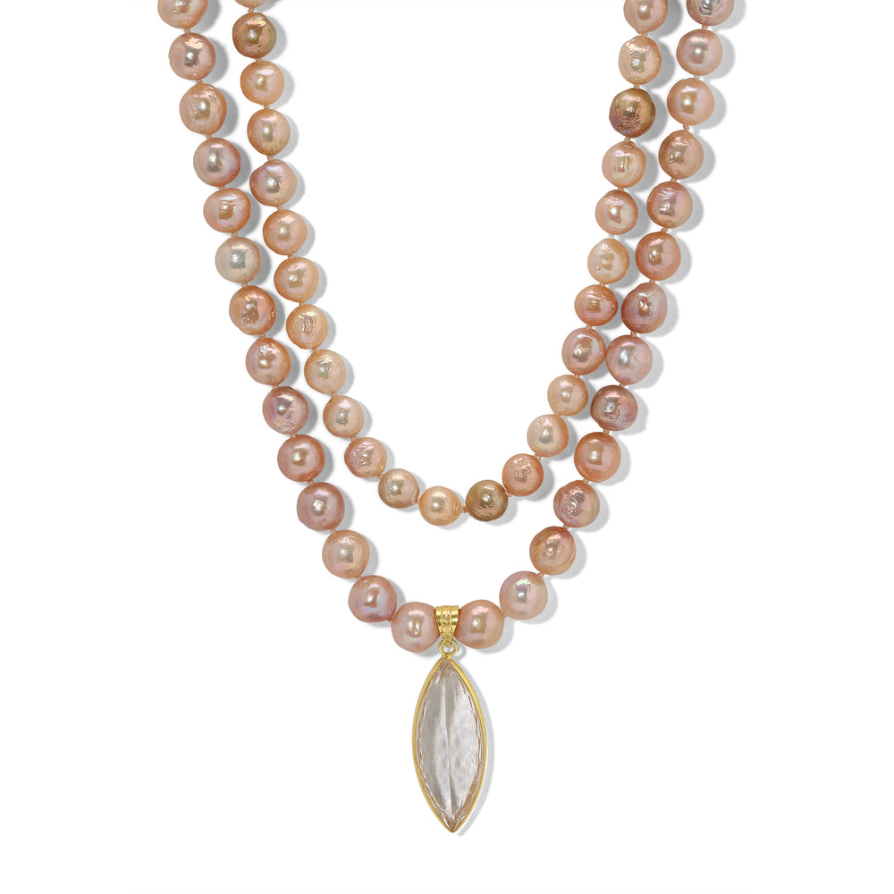 Pink Pearl Marquis Crystal Quartz Necklace