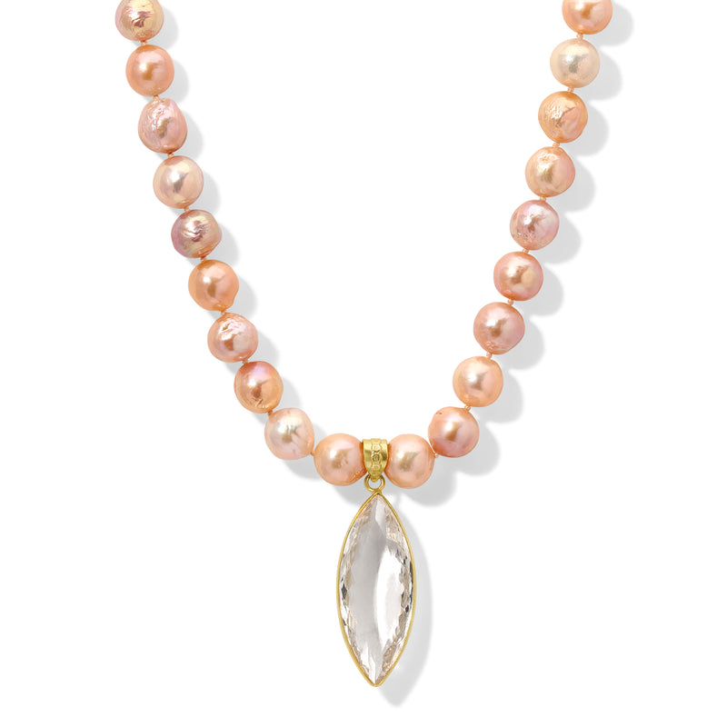 Pink Pearl Marquis Crystal Quartz Necklace