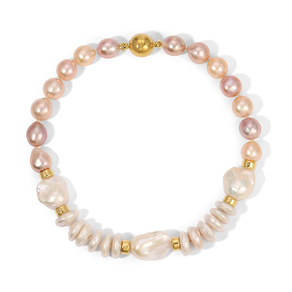 Pink Pearl White Baroque Pearl White Coin Pearl Ivy Necklace