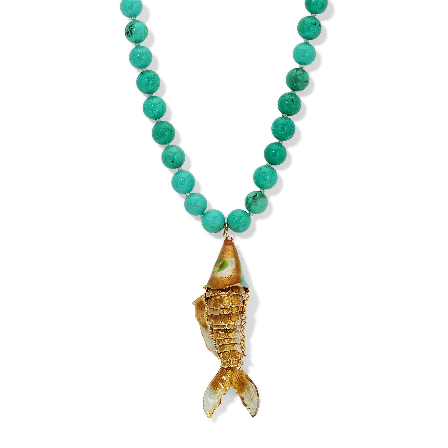 Turquoise Gold Cloisonne Enamel Koi Necklace