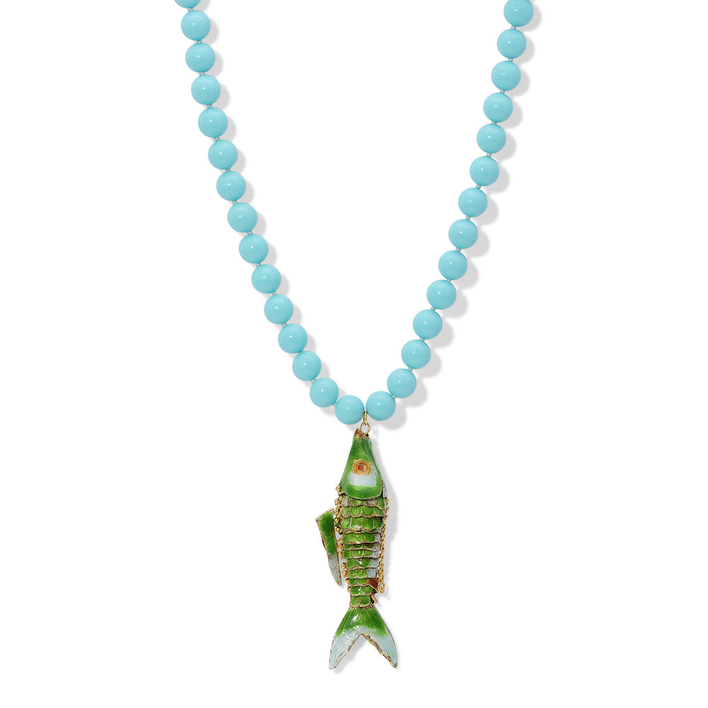 Persian Blue Green Cloisonne Enamel Koi Fish Necklace