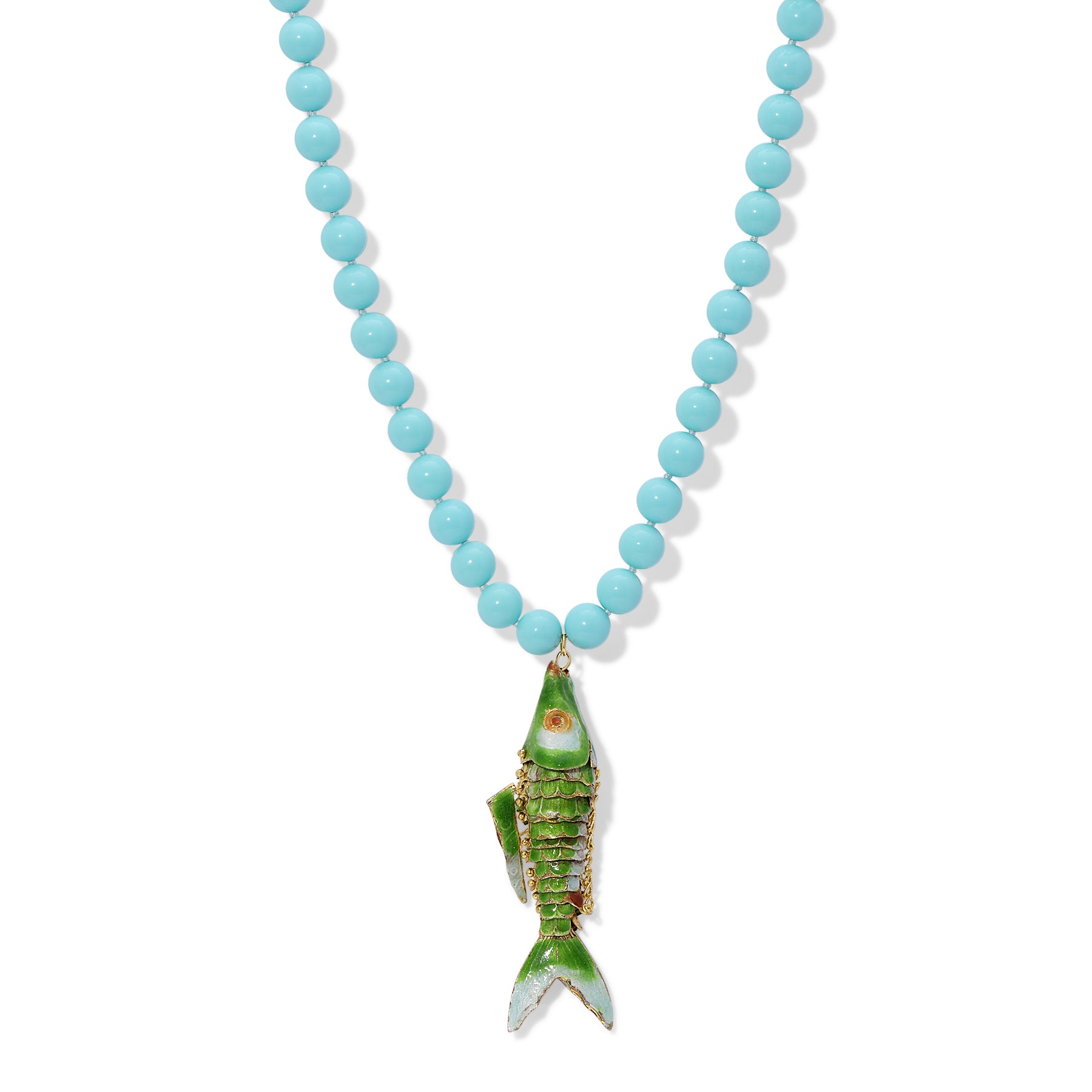 Persian Blue Green Cloisonne Enamel Koi Fish Necklace