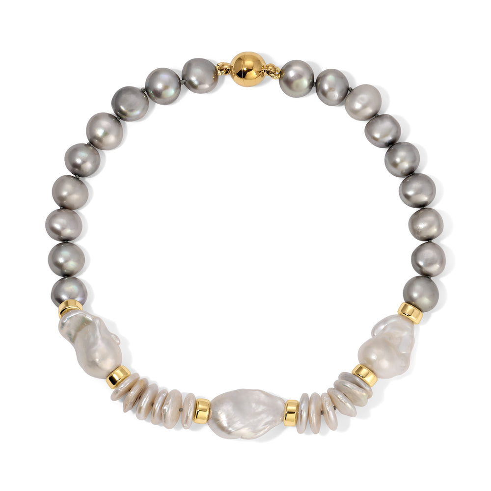 White Coin Pearl Grey Pearl Kristin Necklace