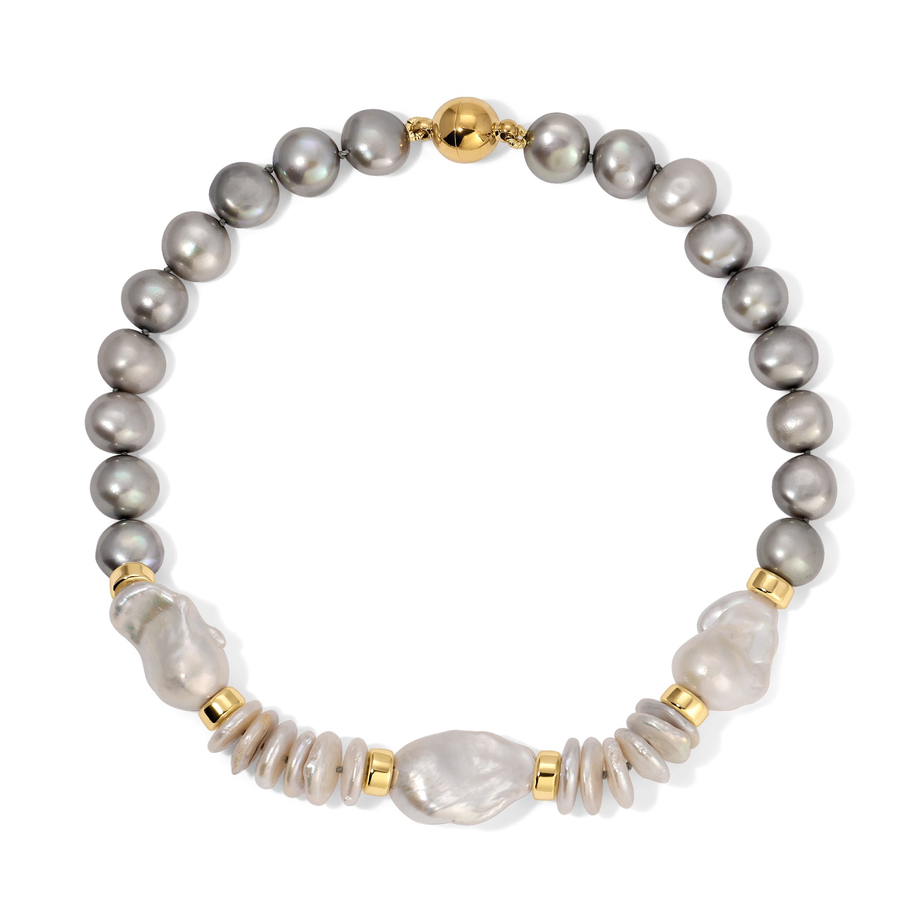 White Coin Pearl Grey Pearl Kristin Necklace