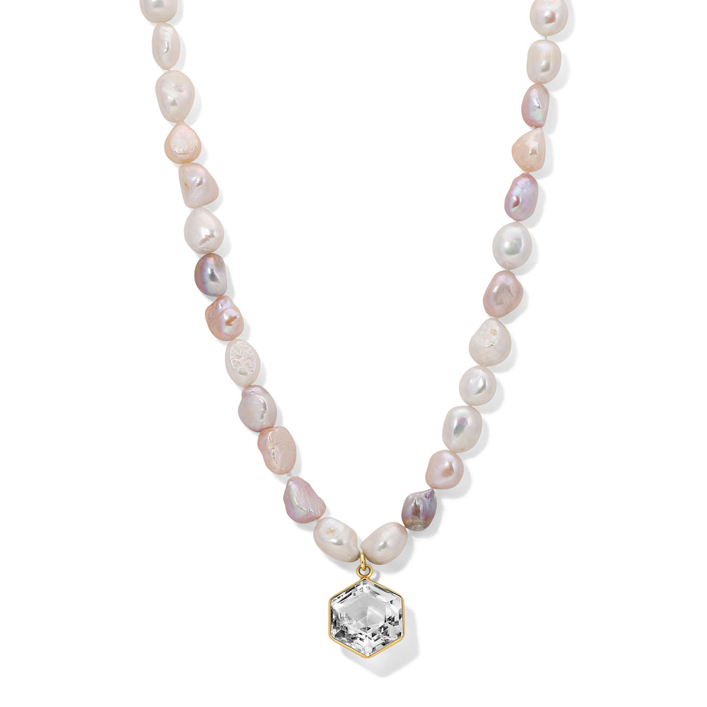 White Grey Purple Pearl Hexagon Crystal Necklace