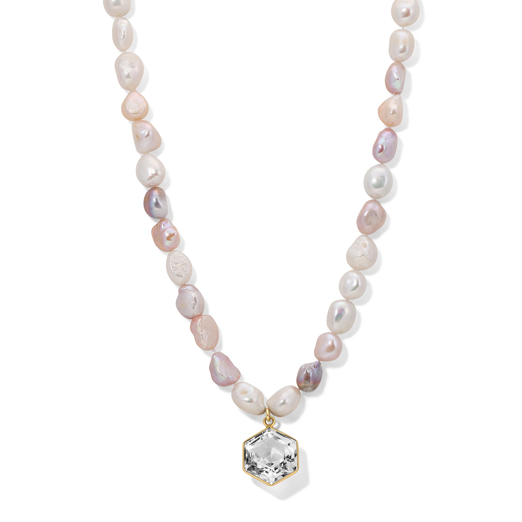 White Grey Purple Pearl Hexagon Crystal Necklace