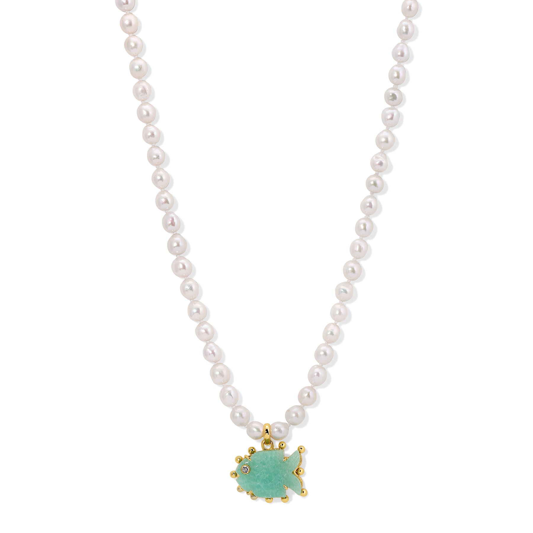 White Pearl Amazonite Fish Necklace