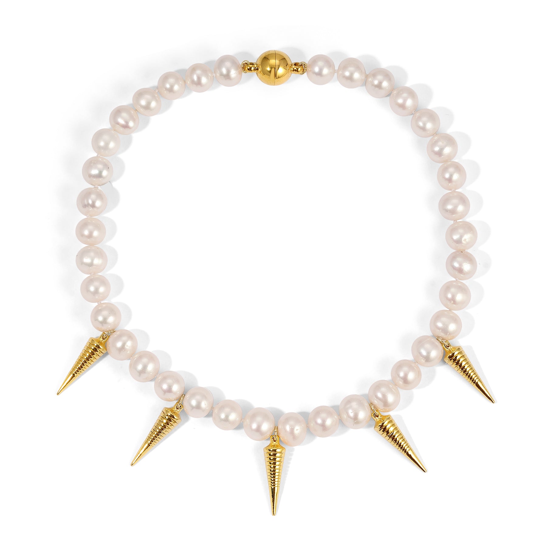 White Pearl Gold Spike Necklace