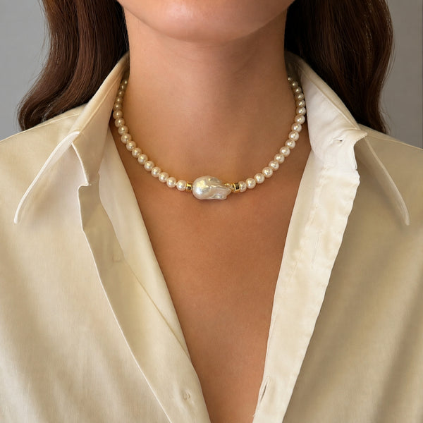 6mm White Pearl Large Baroque Pearl Chloe Necklace