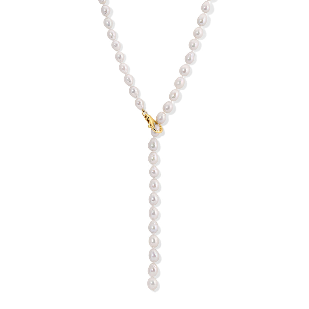 12mm White Pearl Lariat Necklace