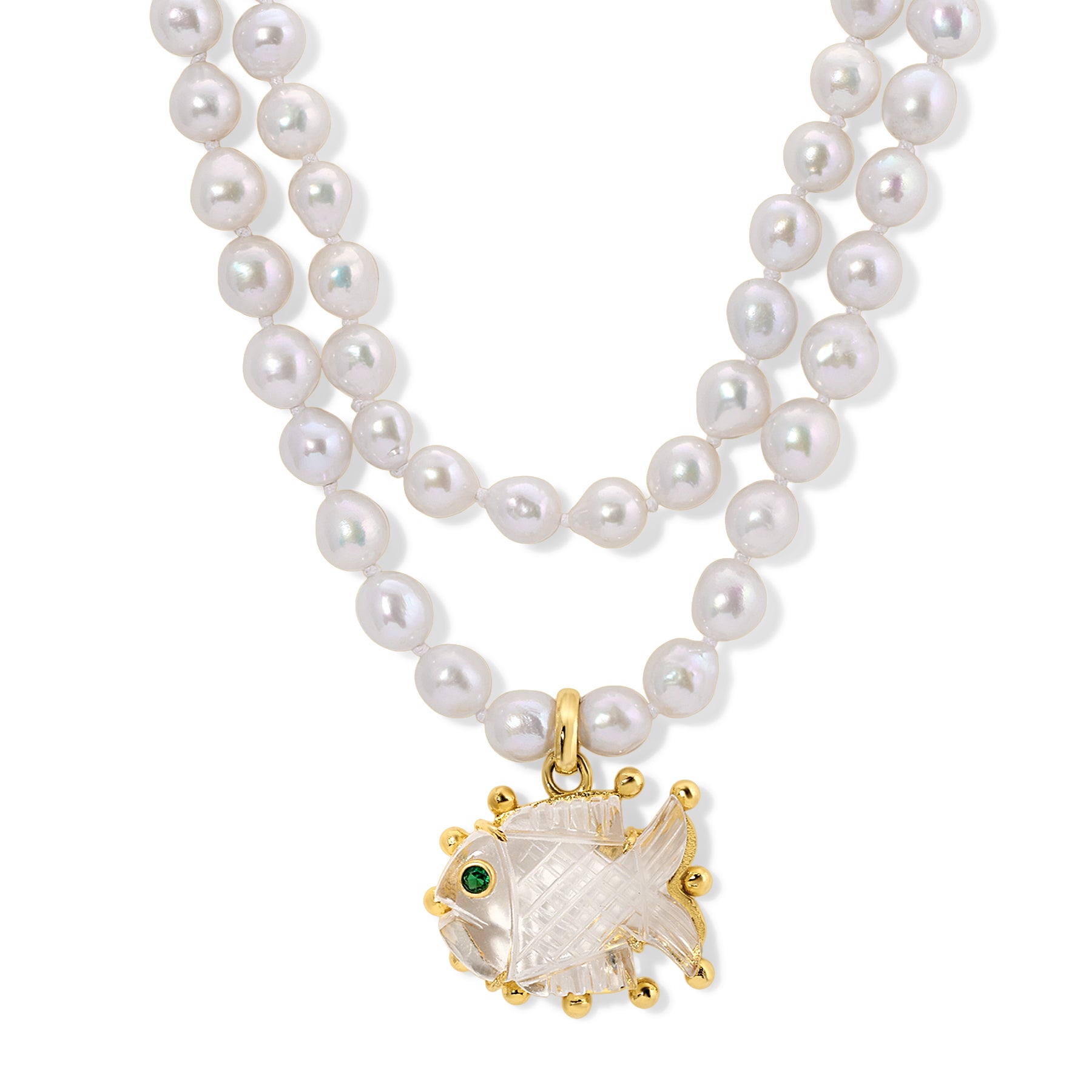 White Pearl Rock Crystal Fish Necklace