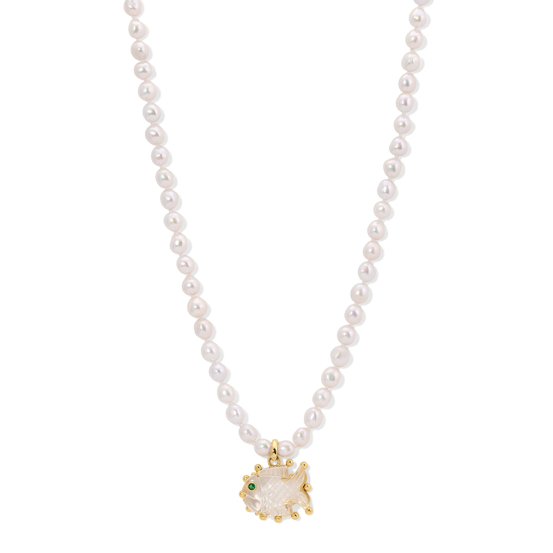 White Pearl Rock Crystal Fish Necklace