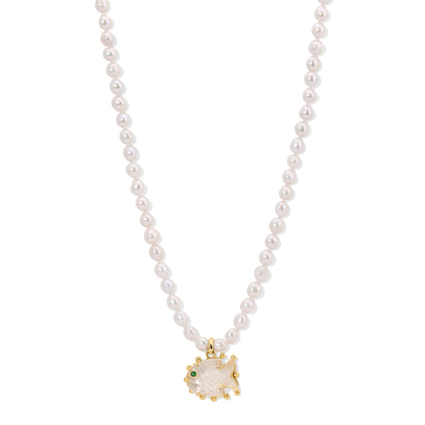 White Pearl Rock Crystal Fish Necklace