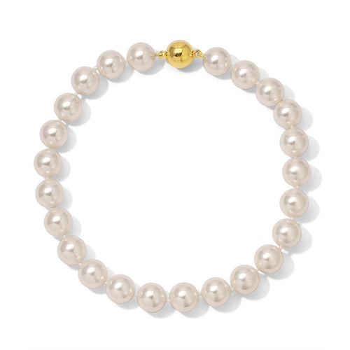 14mm White Shell Pearl Necklace - 15.5 inches