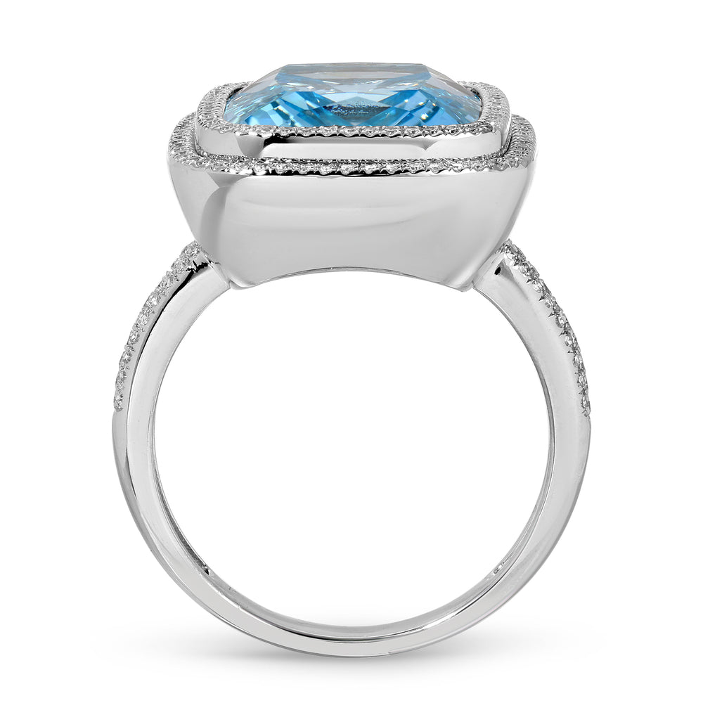 14KT White Gold Blue Topaz Diamond Bleu Prism Ring