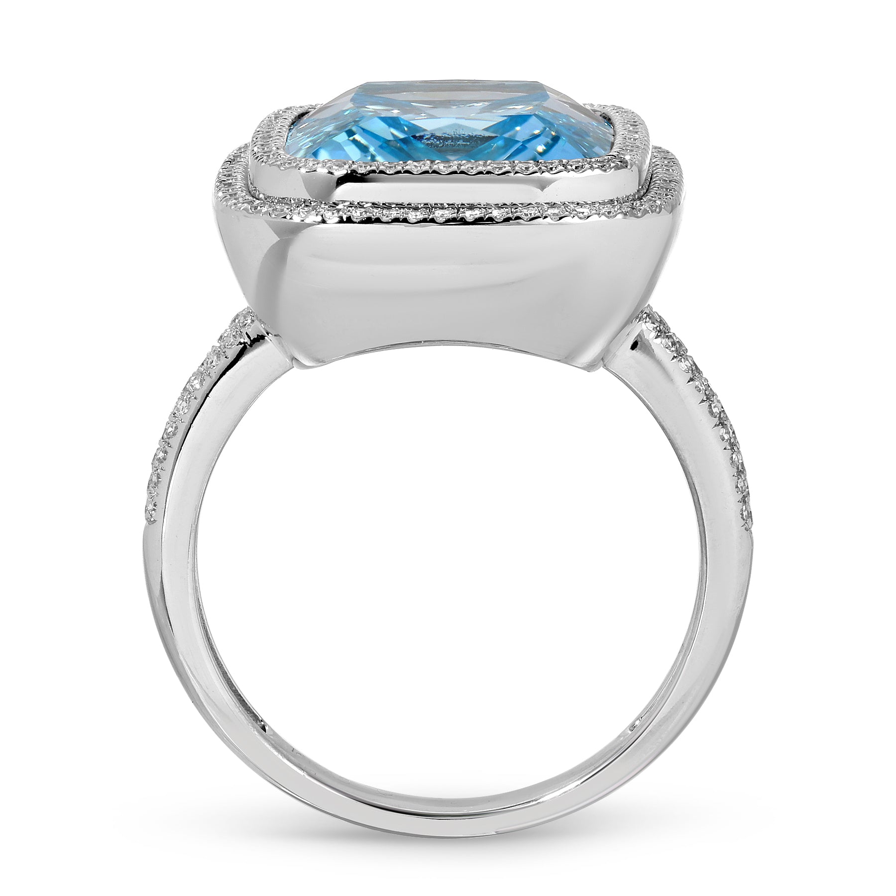 14KT White Gold Blue Topaz Diamond Bleu Prism Ring