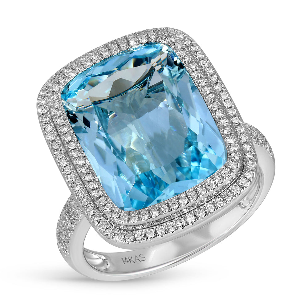 14KT White Gold Blue Topaz Diamond Bleu Prism Ring