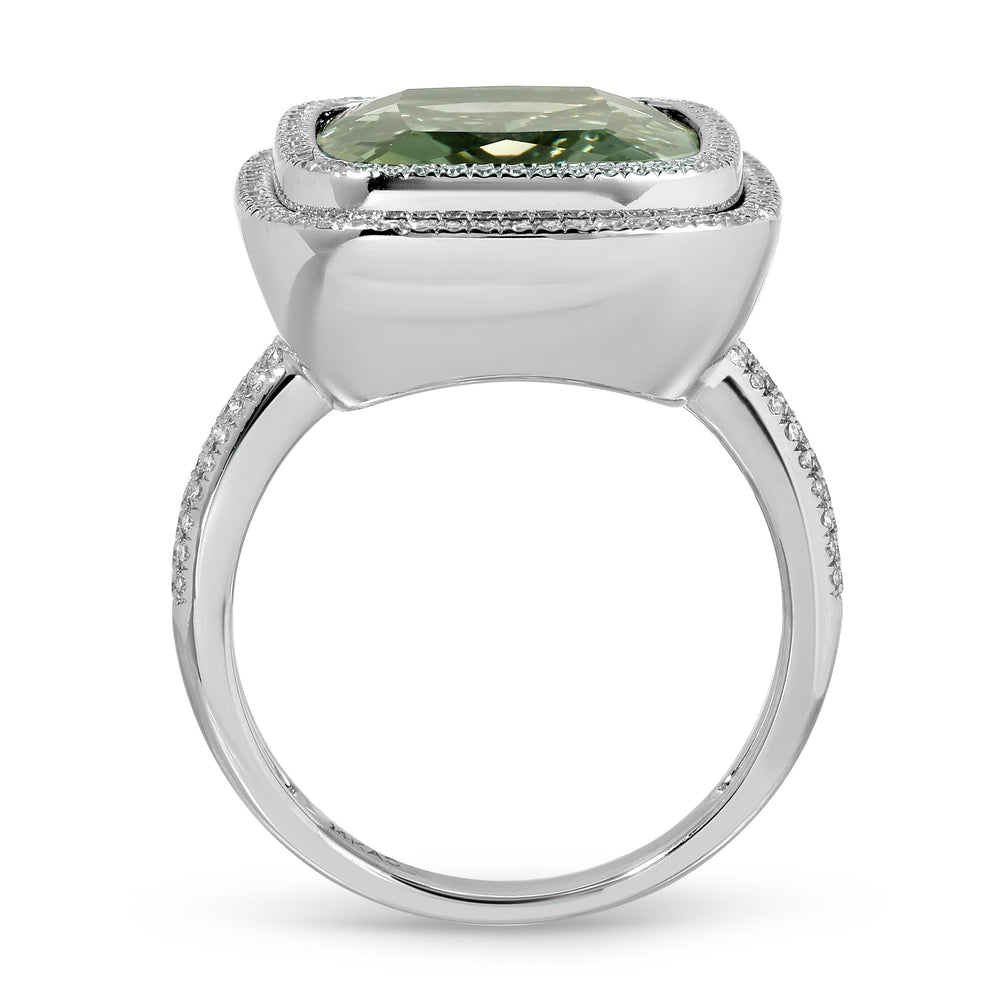 14KT White Gold Green Amethyst Diamond Verte Prism Ring