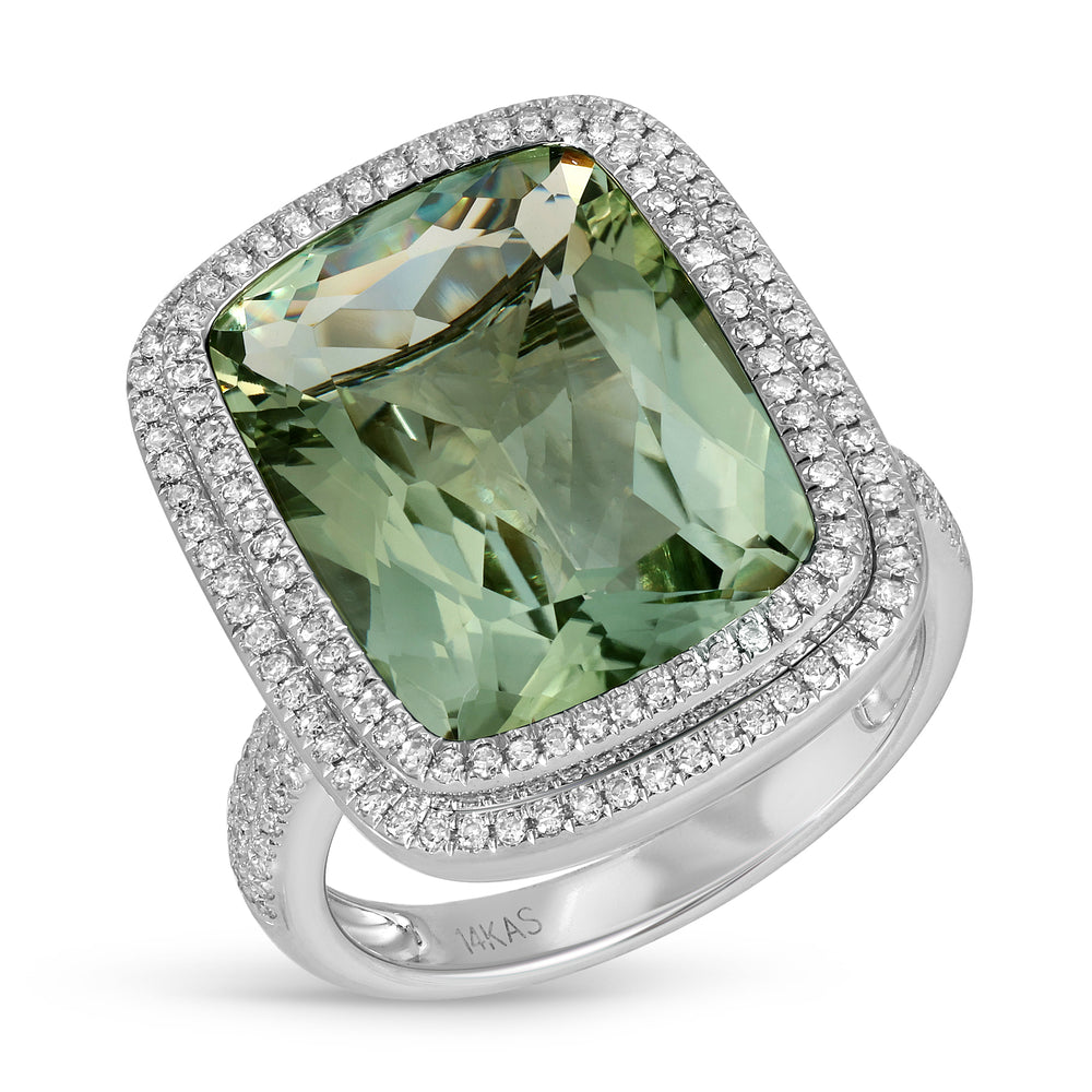 14KT White Gold Green Amethyst Diamond Verte Prism Ring