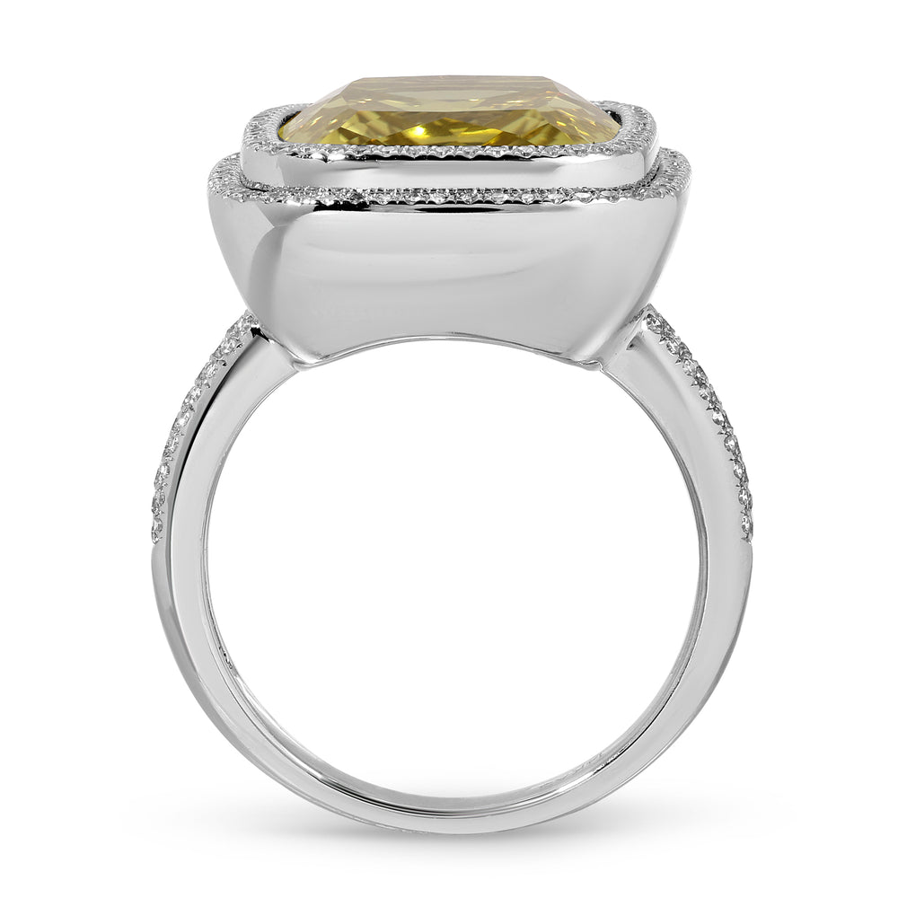 14KT White Gold Lemon Quartz Diamond Canary Prism Ring