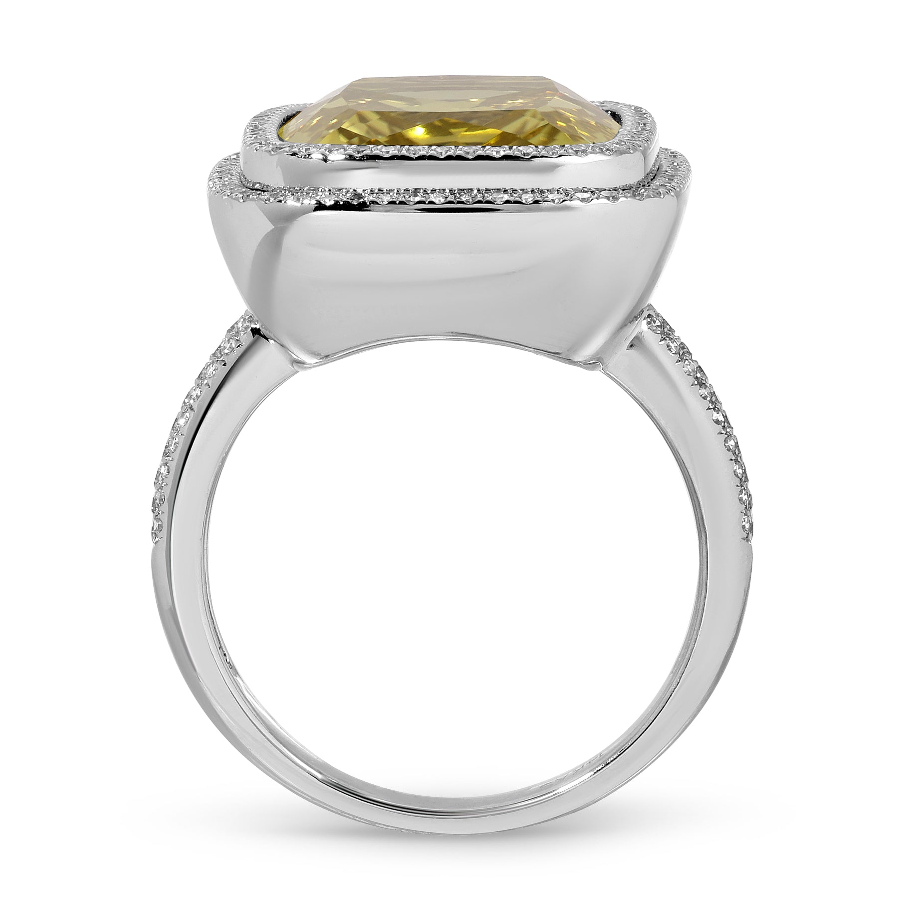 14KT White Gold Lemon Quartz Diamond Canary Prism Ring
