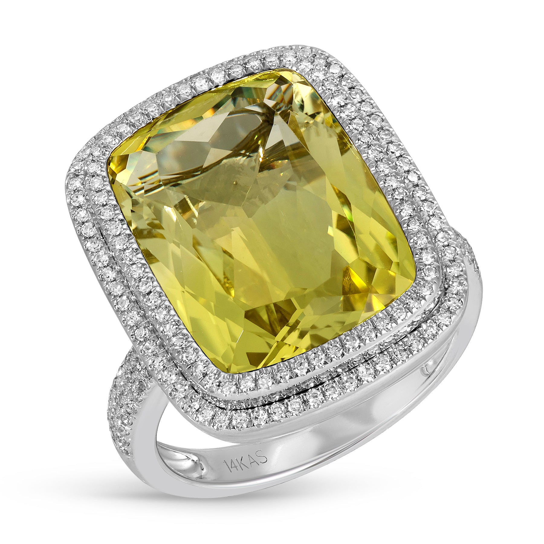 14KT White Gold Lemon Quartz Diamond Canary Prism Ring
