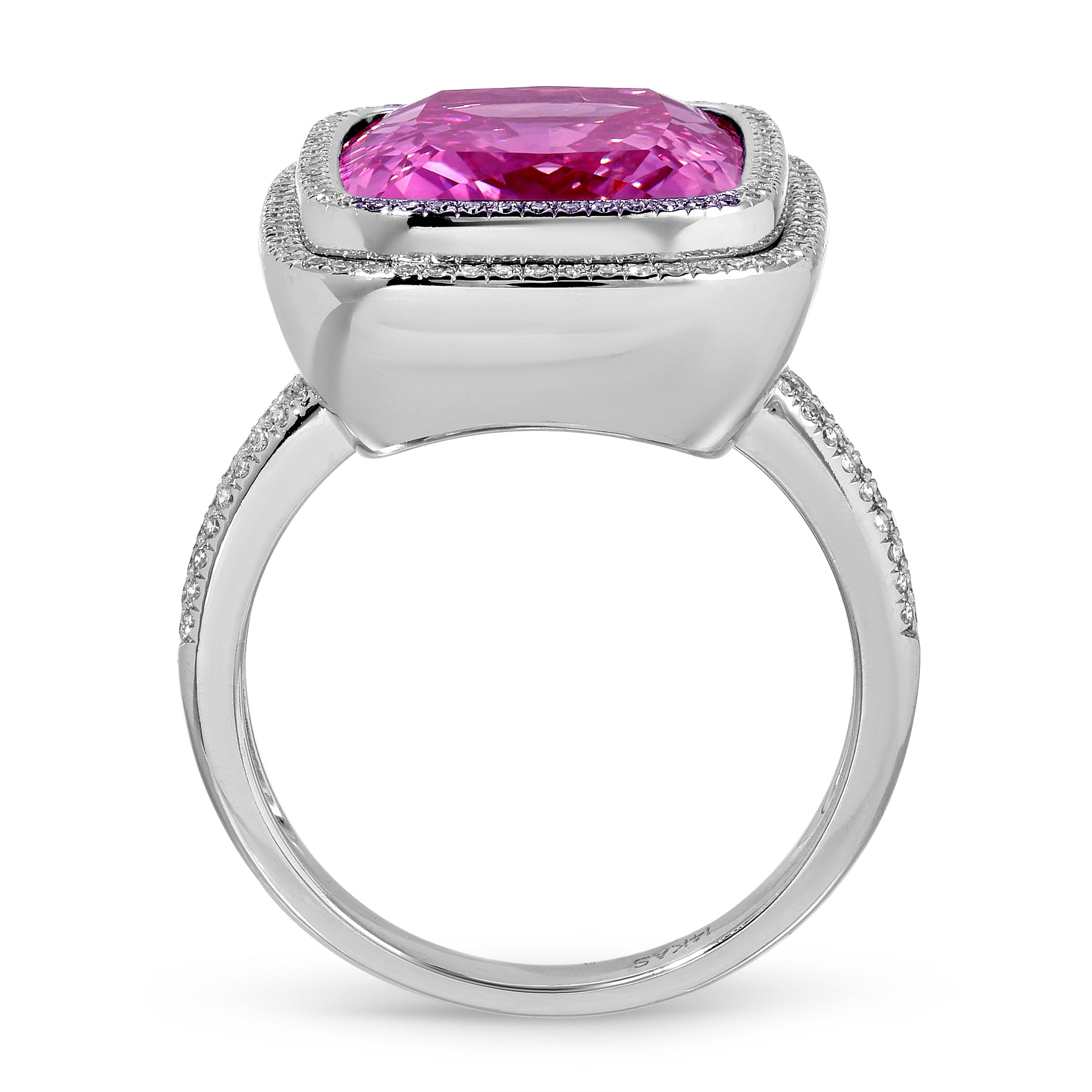 14KT White Gold Pink Topaz Diamond Rose Prism Ring